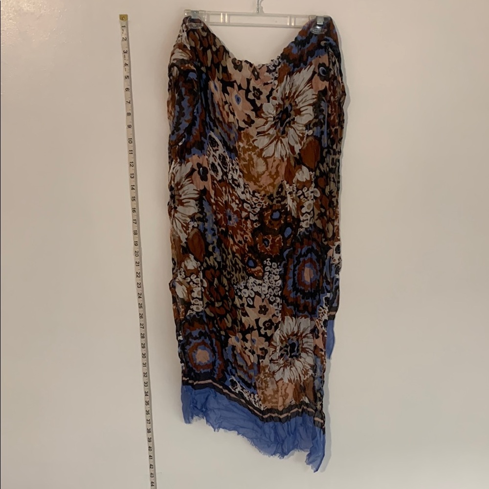 Floral Scarf with Blue and Brown Accents